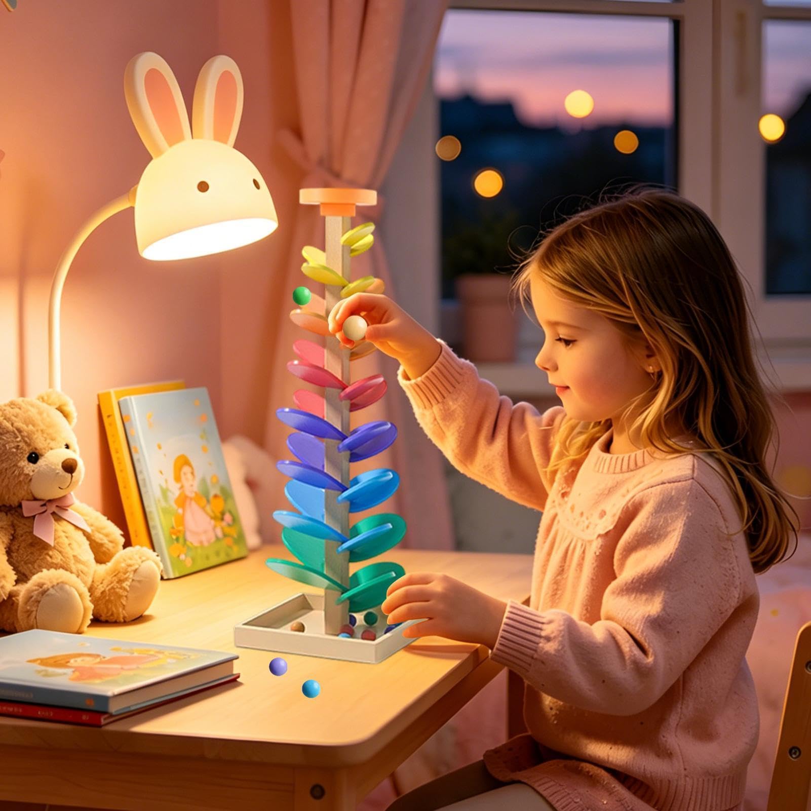 Kolejka dla kulek, interaktywna drewniana zabawka edukacyjna, dla dzieci i dziewcząt, do domu, przedszkola, przedszkola, przedszkola, na przyjęcie urodzinowe