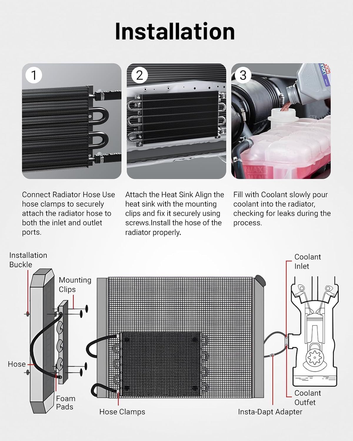 EVIL ENERGY 5/16" Transmission Oil Cooler, 8 Pass Tube and Fin Cooler Kit Universal Aluminium Black…