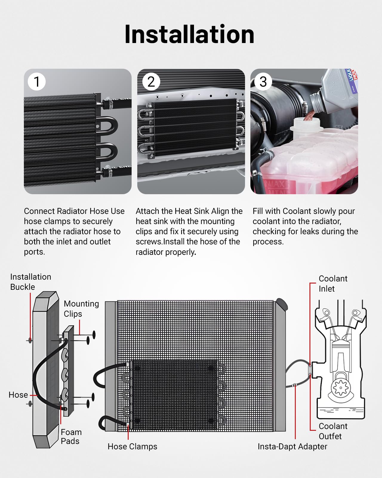 EVIL ENERGY 5/16" Transmission Oil Cooler, 8 Pass Tube and Fin Cooler Kit Universal Aluminium Black…