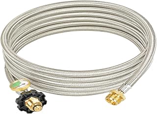 only fire 15FT Braided Stainless Propane Hose with Propane Tank Gauge 1lb to 20lb Propane Converter for Heater, Grill and More 1lb Portable Appliance