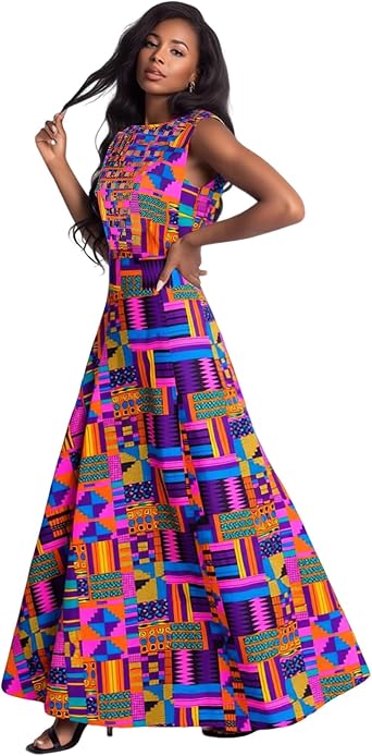 Weave Hollow Out Dress African Women Dresses Sexy Print Clothing Sleeveless | A-Line Ethnic Party Formal Dress
