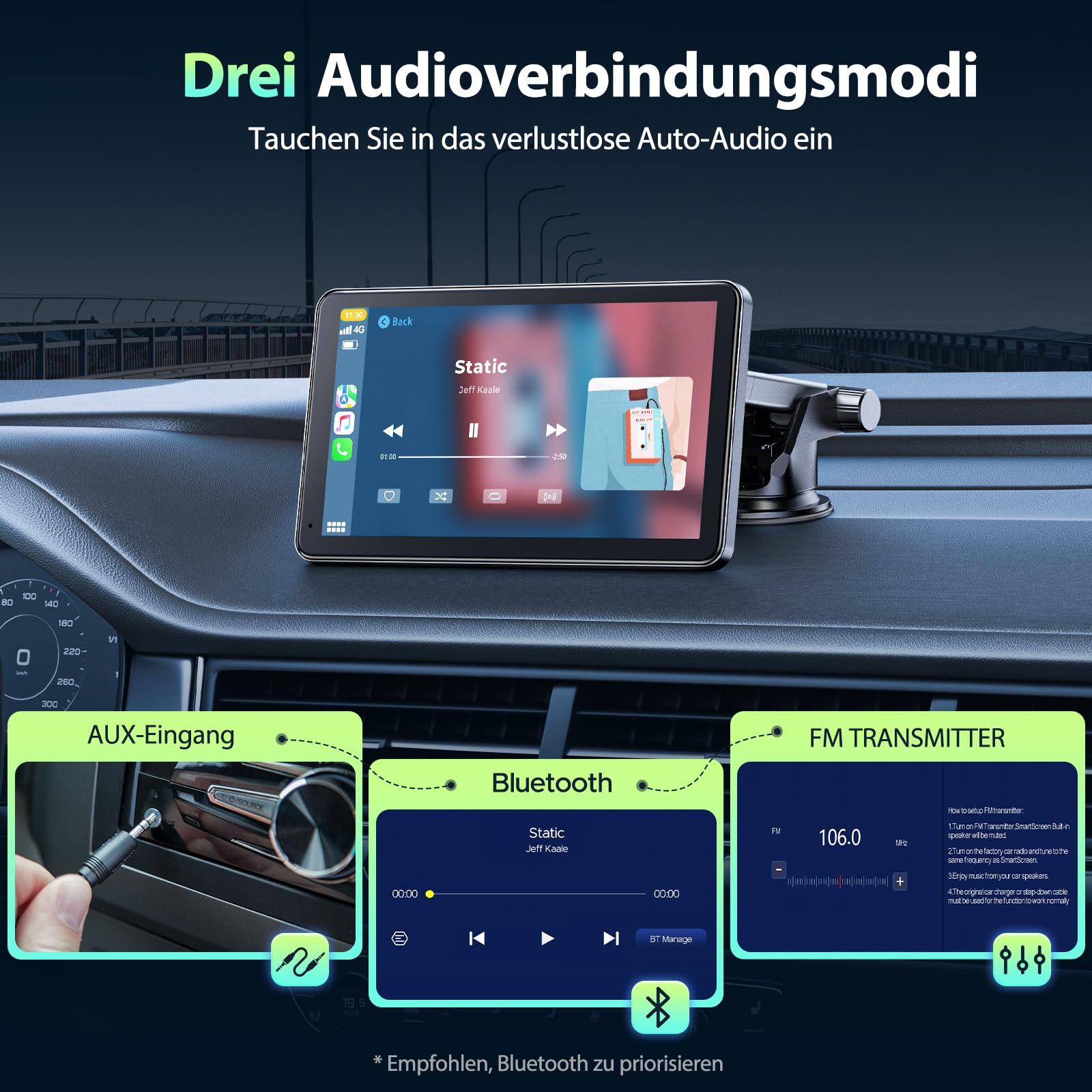 LAMTTO Pantalla Inalámbrica Carplay para Coche con Carplay y Android Auto Inalámbrico 7 Pulgadas Pantalla Coche Portátil Radio Car Play con Bluetooth/Mirror Link/Asistencia de Voz/Navegación/FM/AUX