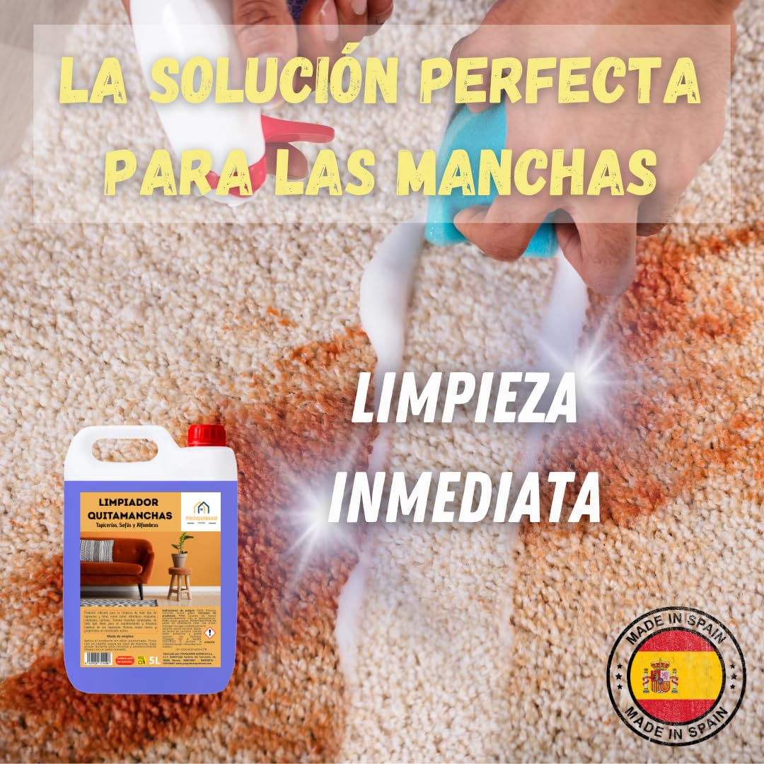 Limpiador Quitamanchas para Tapicerías, Alfombras y Telas | Elimina Manchas Difíciles | Acaba con malos olores (5 Litros)