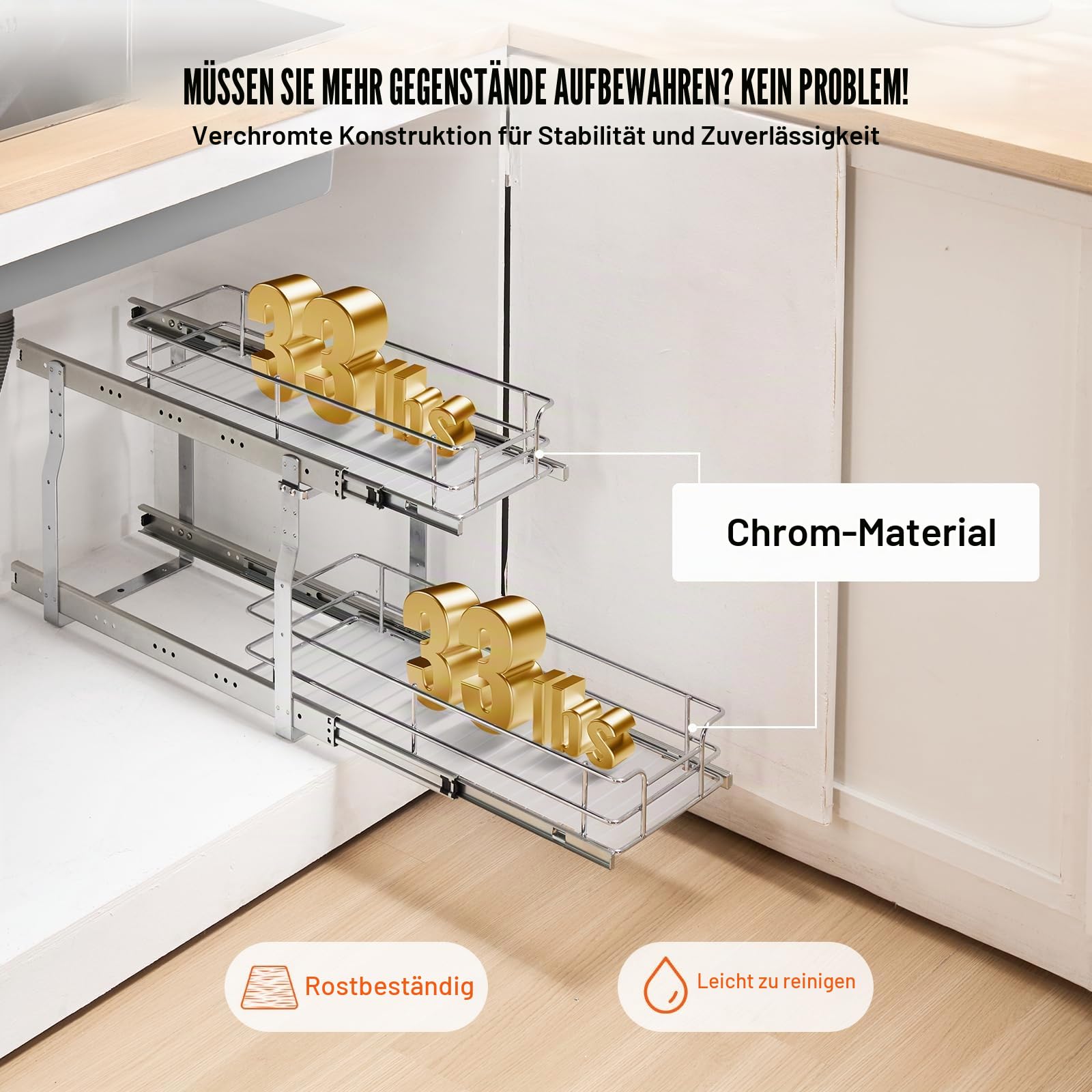 VEVOR Ausziehbarer Spülschrank-Organizer mit 2 Ebenen unter Waschbecken (215x533x385 mm) Gewürzregal Küchenregal Lagerregal Organizer für Küche Badezimmer 245x563x485 mm (Einbaumaß)