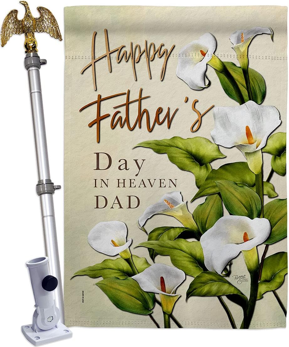Fathers Day In Heaven House Flag Dowel Set Family Father Dad Daddy Papa Grandpa Best Parent Sibling Relatives Grandparent Small Decorative Gift Yard Banner Made USA 28 X 40
