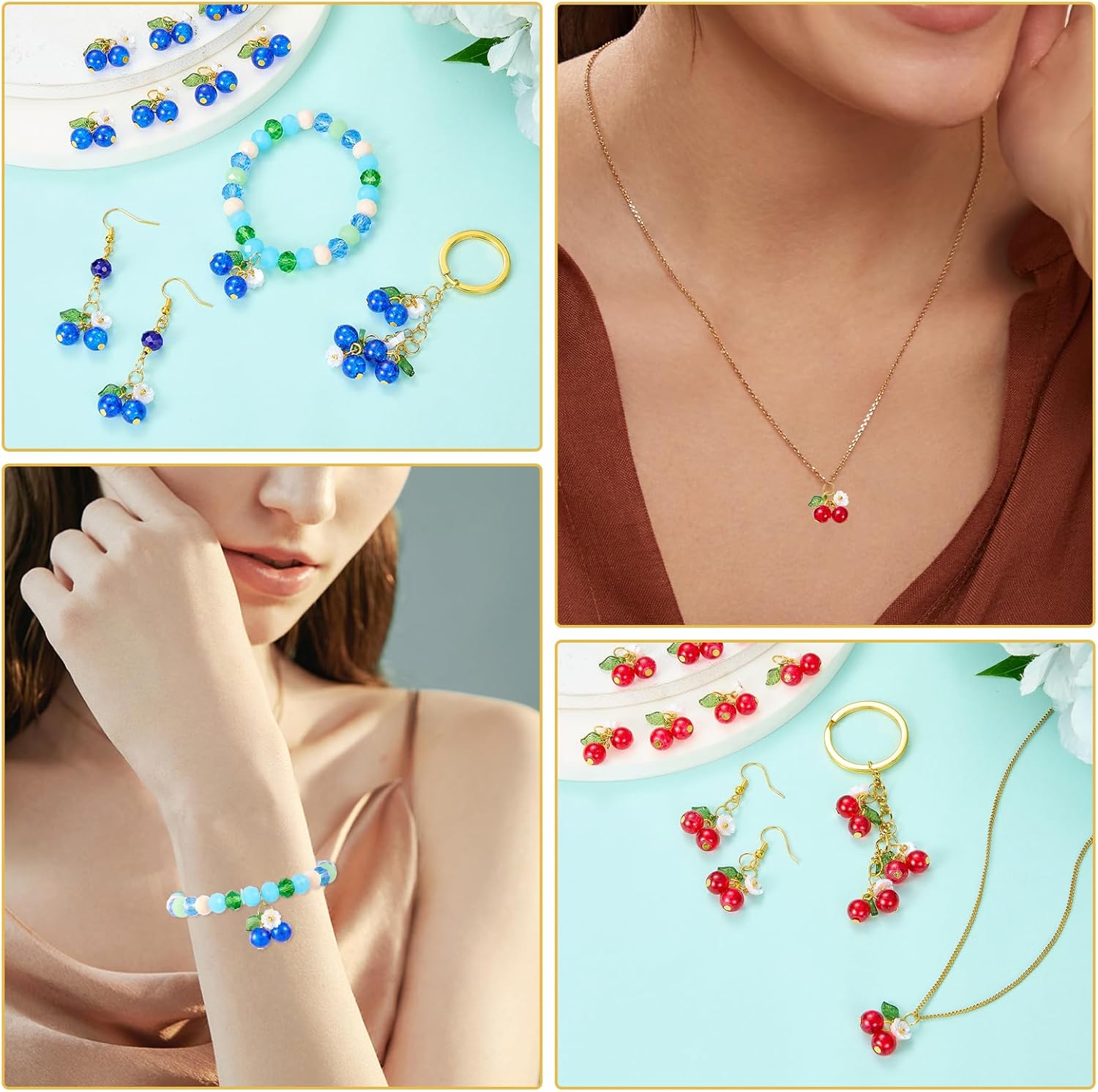 50 Pieces Cherry Charms for Jewelry Making Bulk Cute Glass Flower Pendants for Bracelet Necklace Earring DIY Supplies - Image 7