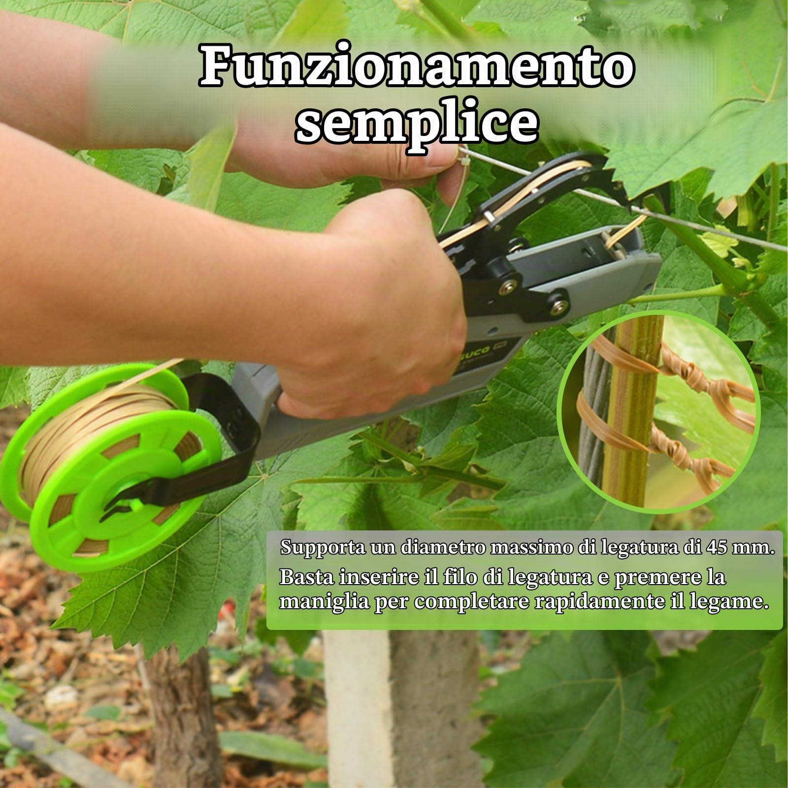 Legatrice Per Piante Elettrica, Legatrice Per Vigneto Con 2*2,5 Ah, Indicatore Di Alimentazione, Diametro Di Rilegatura 45 Mm, Legatrice Da Giardino Portatile 6000 Volte Per Uva, Piante, O Gray&Green