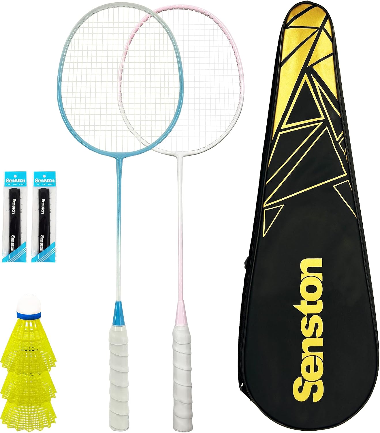 Senston Badminton Racket Set of 2 with Nylon Birds, Grip Tape & Bag