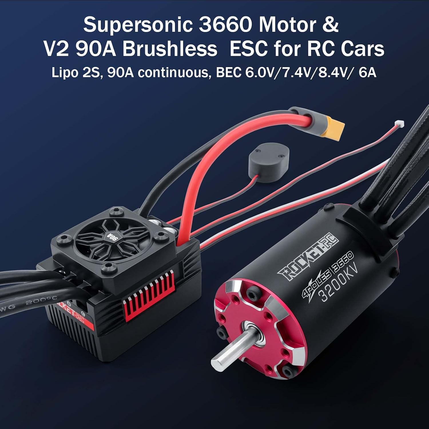 Surpass Hobby 3660 & 90A ESC Sensored Brushless Motor and ESC Combo for RC Car 2-3S Lipo IP67 Water Proof Applicable to 1/10 Short Course,Trucks,Monster