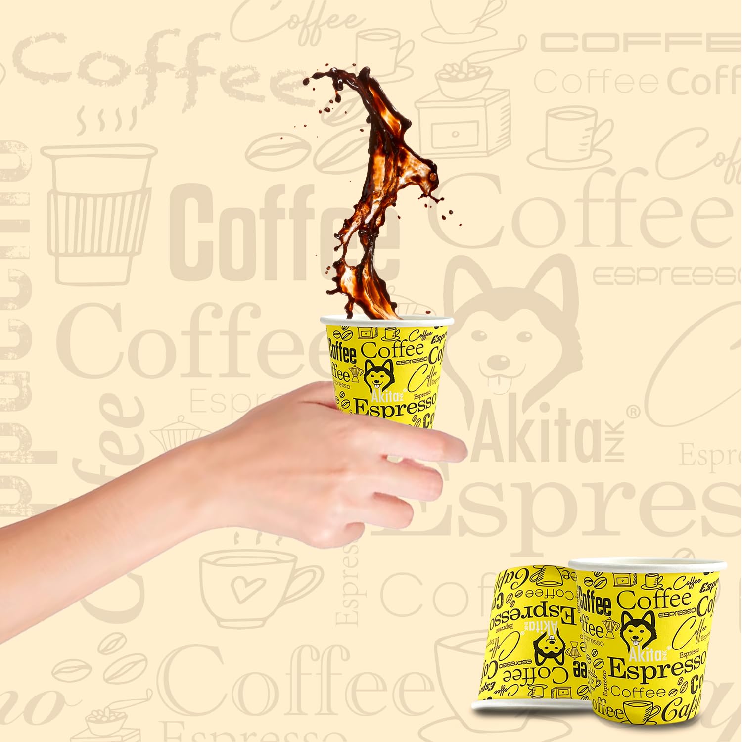 AKITAInk 1000 Bicchierini caffè, Bicchieri Caffe di Carta Monouso Biodegradabili, Biocompostabili Tazzine da 75 ml Bicchierini da Caffè Usa e Getta Ecosostenibili