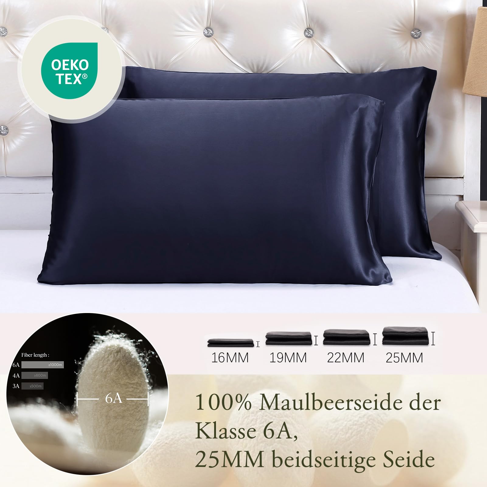 LilySilk Jedwabna poszewka na poduszkę, 25 momme, z zakładką, 1 sztuka, w 100% wysokiej jakości opakowania, wielokrotnego użytku, 80 x 80 cm, niebieska (Navy blue)
