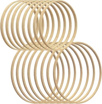 Worown 16 Pack 6 & 8 Wooden Bamboo Floral Hoops Wreath Rings for Making Wedding Wreath Decor and Wall Hanging Crafts