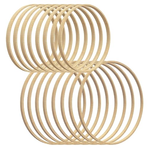 Worown 16 Pack (6” & 8”) Wooden Bamboo Floral Hoops