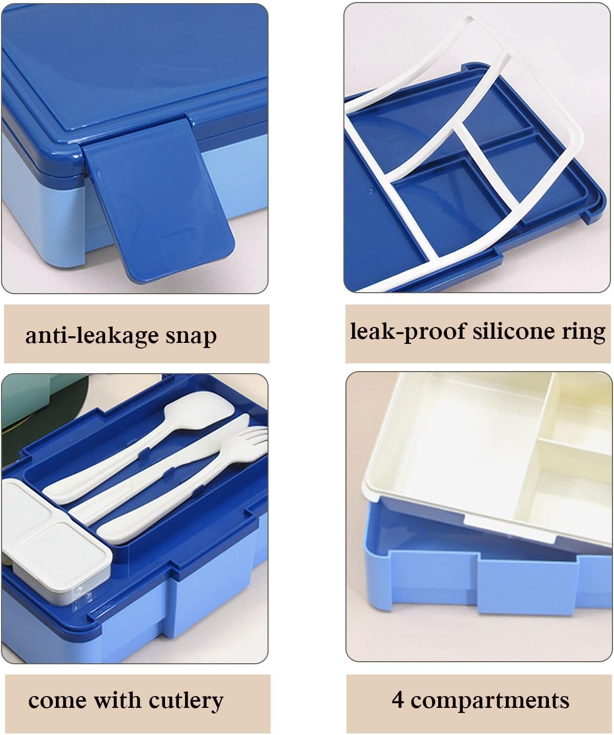EKsma Bento Lunch Box, 1450ml Lunch Box with Sauce Box and Cutlery Set for Adults, Leakproof Food Container, BPA Free, Microwave and Dishwasher Safe(Blue)