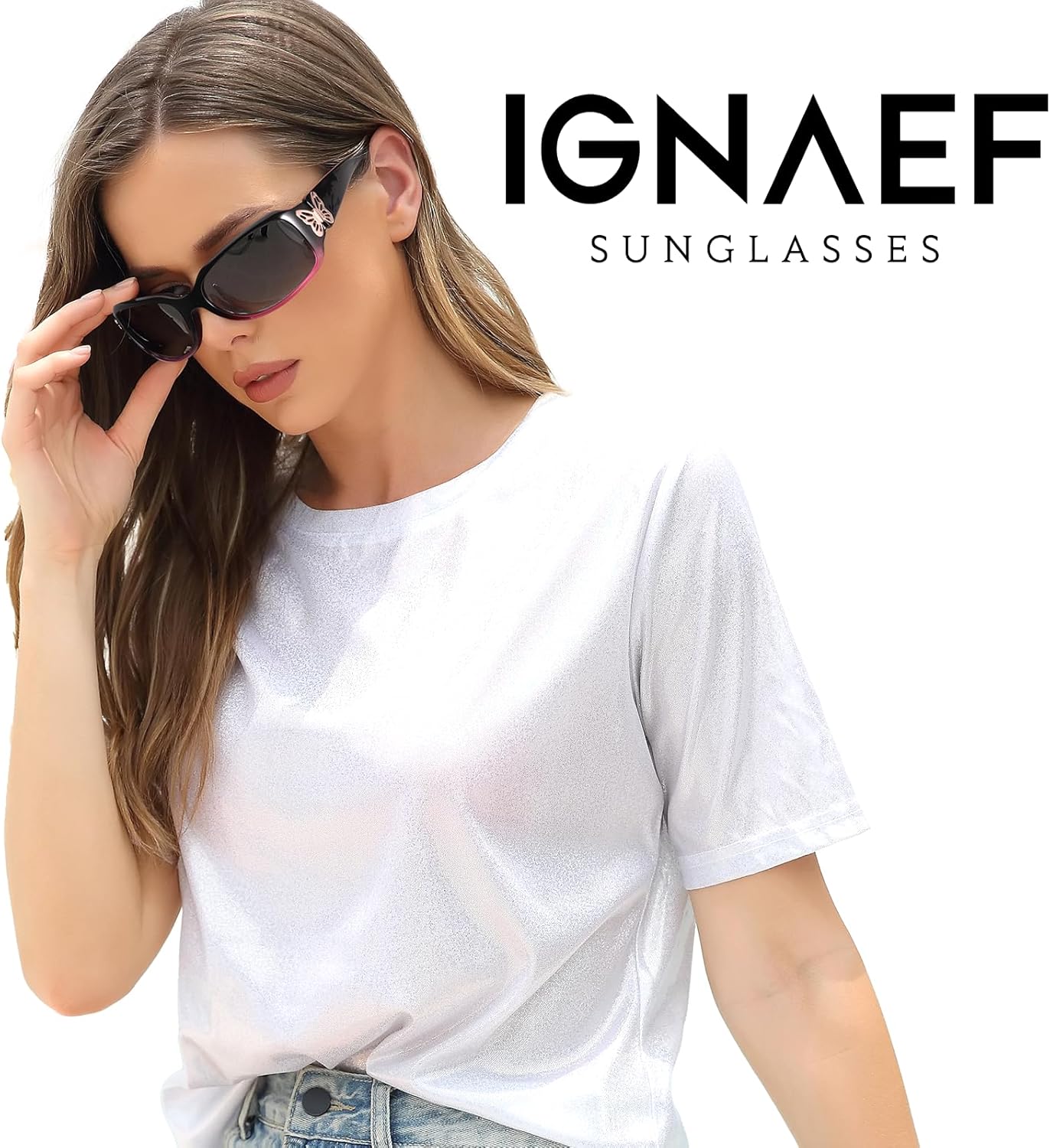 IGnaef Polarized Sunglasses for Women, Trendy Wrap Around Jackie-O Style with Butterfly Decoration IF022 - Image 8