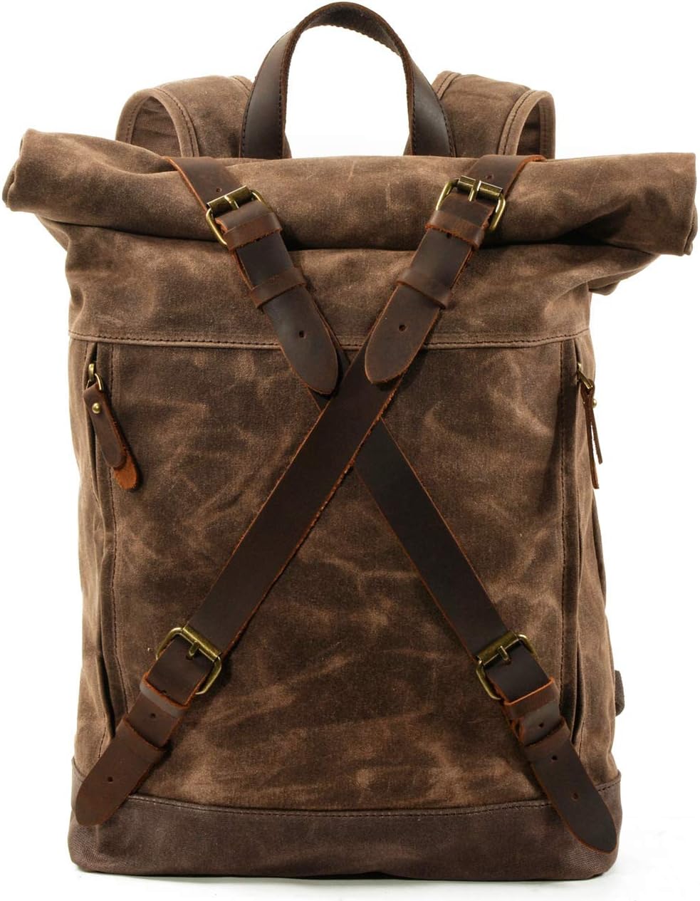 Backpack Large Capacity Waterproof Computer Bag Crazy Horse Leather Retro Mountaineering Bag Travel Use(Brown)