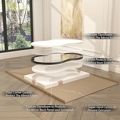 Miniatura 8 de Espejo de pared irregular negro de 20 x 32 pulgadas, espejo asimétrico negro con marco de aleación de aluminio para baño, dormitorio, entrada,