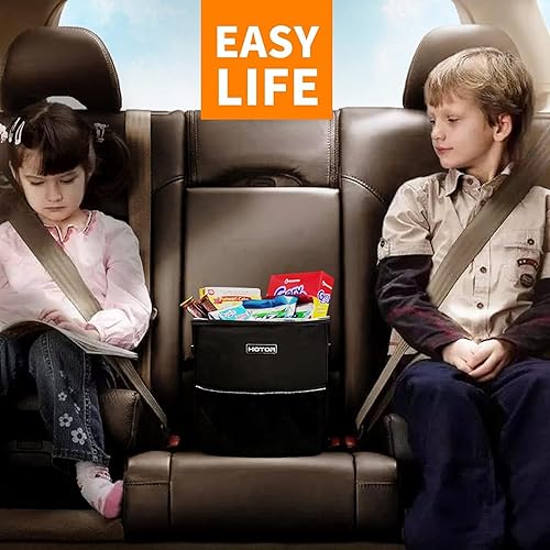 Vista 58 de HOTOR - Organizador de auto con tapa y bolsillos de almacenamiento, 100 % a prueba de fugas, resistente al agua, cubo de basura para autos, Negro