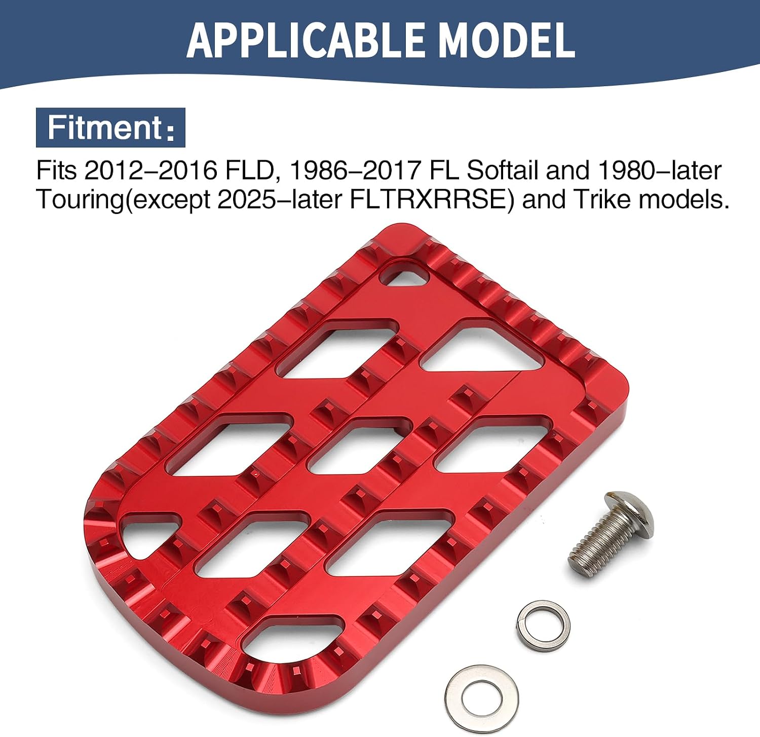 Mx Brake Pedal Pad Fit For Harley 1980-later Touring Street Glide Road King Road Glide Electra Glide 2012-2016 FLD 1986-2017 FL Softail Fat Boy Cross Bones (Red)