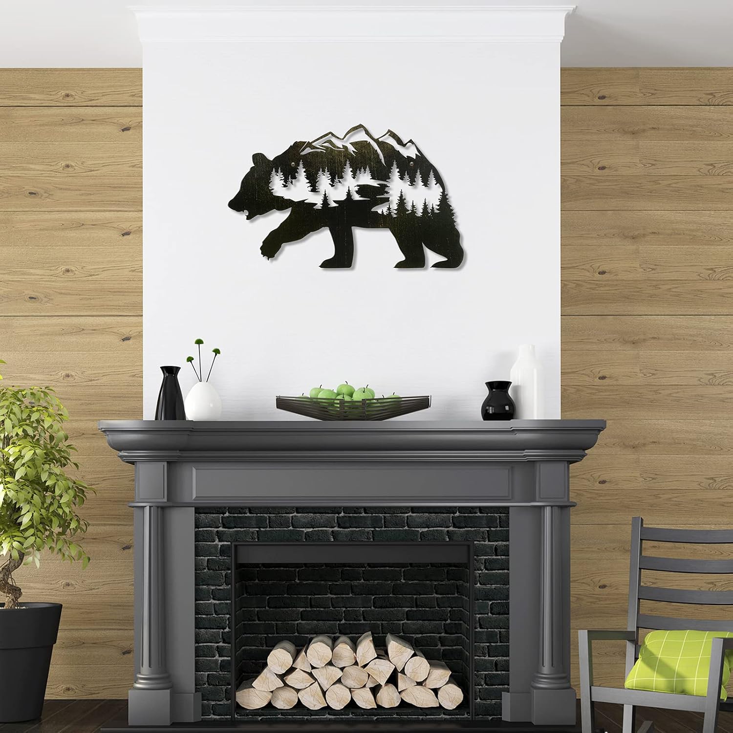 Hotop Metal Bear Wall Art Rustic Forest Decor Wilderness Decoration for Living Room Bedroom Indoor Supplies, 14 x 8.5 Inch (Brown)