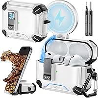 Vista 49 de Inesore Funda para AirPods Pro 3 (2025) con soporte para teléfono y kit de limpieza, compatible con MagSafe, cubierta de bloqueo automática