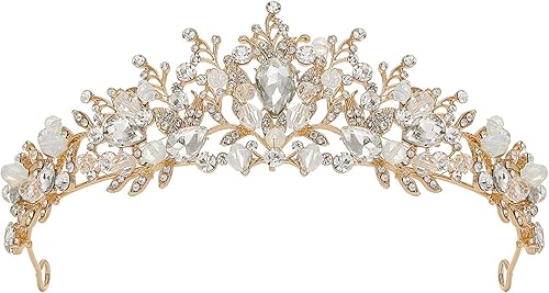 SWEETV Tiaras y coronas de boda con joyas para mujer, tiara de princesa de metal, corona de reina para novia, tocados de novia para cumpleaños,