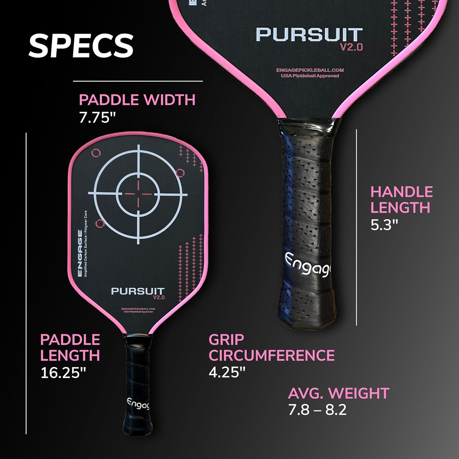 Engage Pursuit V2.0 Pickleball Paddle - Amplified Carbon Surface for Superior Control & Spin with Response+ Polymer Core, USAPA Approved - Designed for Players of Any Skill Level