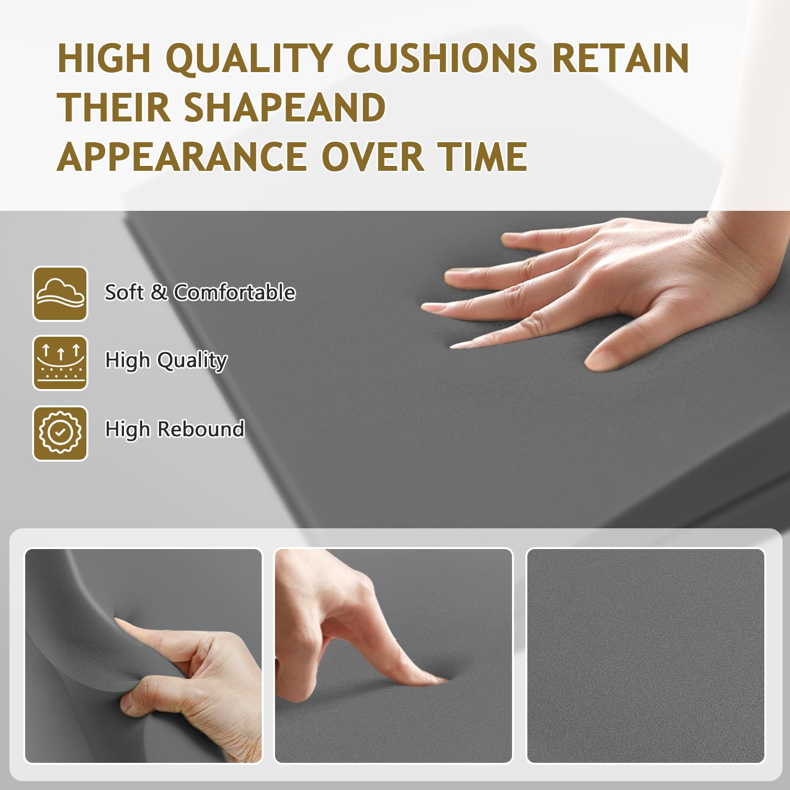 MYLIFESION Couch Cushion Support for Sagging Seat Sofa Couch Supports for Sagging Cushions Curved High Density Foam Grey Pack of 3