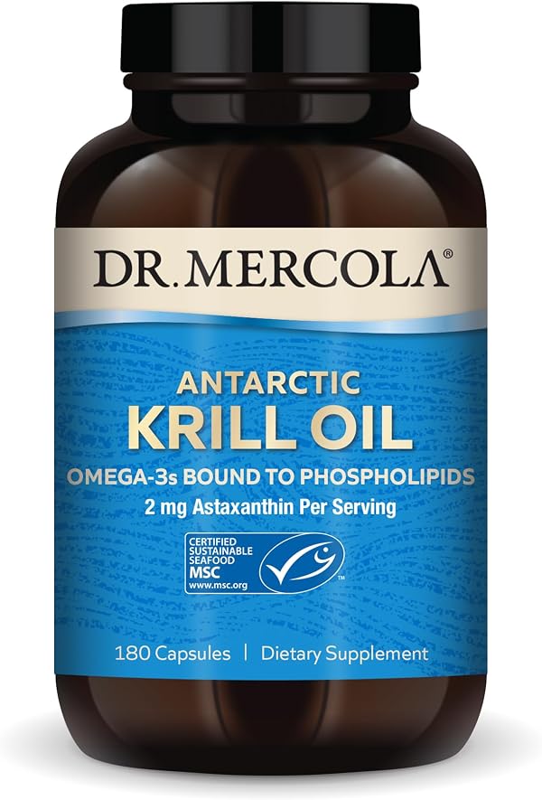 Dr. Mercola Antarctic Krill Oil - 1,000 mg - Omega-3 Supplement with EPA & DHA - Supports Brain, Heart, Joint & Immune Health - GMO-Free, Gluten-Free & Soy-Free - 180 Capsules (90 Servings)