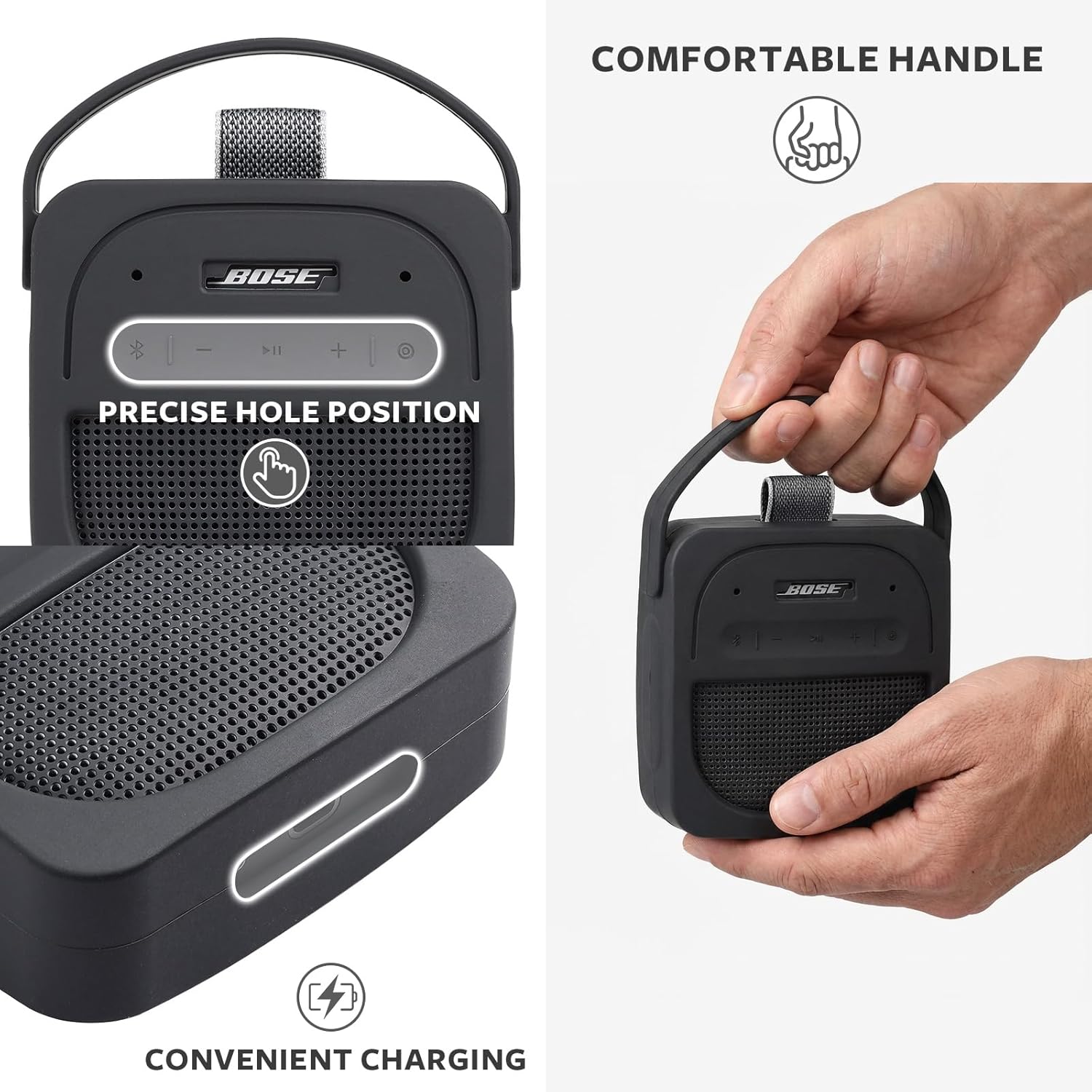 Silicone Cover Case Compatible with Bose New SoundLink Micro Portable Bluetooth Speaker (2nd Gen), Wireless Outdoor Speaker (Black) - Image 6