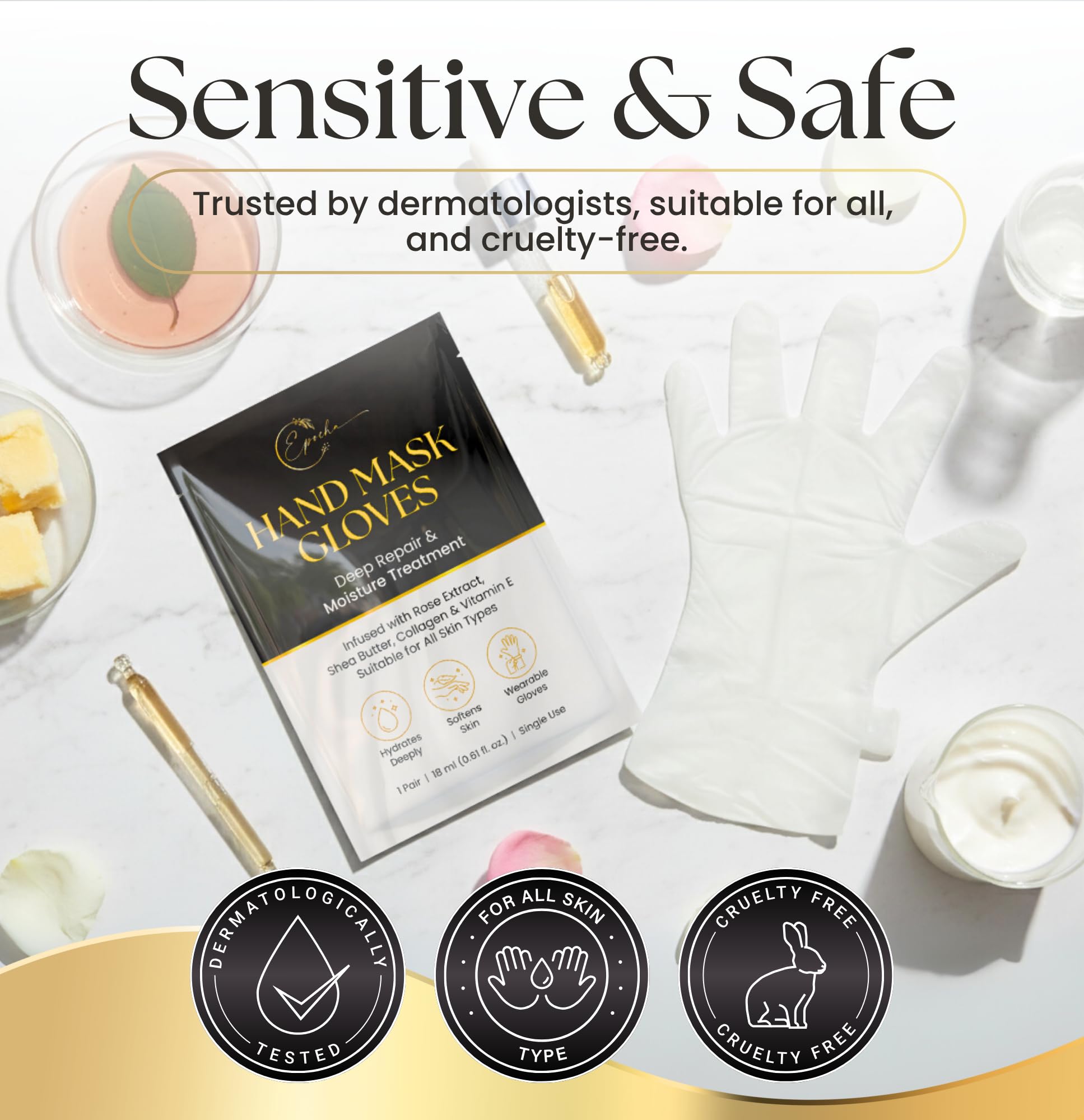 Epocha Handmaske für trockene, rissige Hände, 6 Paar – Peeling-Behandlung mit Sheabutter zum Entfernen abgestorbener Haut | Handfeuchtigkeitsspendende Handschuhe zur Hautentlastung, weiche und glatte