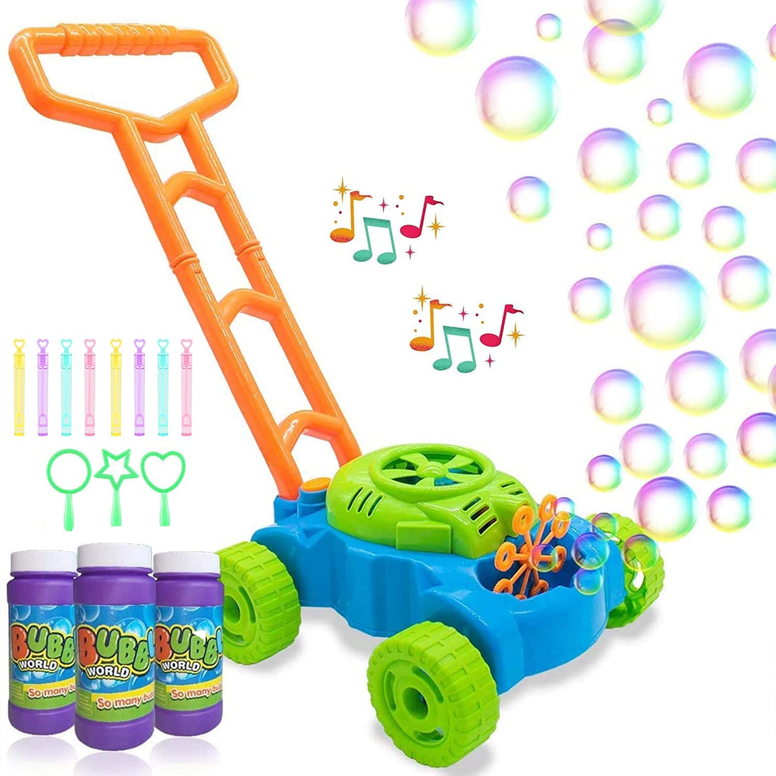 Bubble Lawn Mower for Kids - Automatic Bubble Machine,3 (240ml/bottle) Bottles of Solution - 11bubble wand -Kids Bubble Blower Machine Lawn Gamesfor Boys & Girls Ages 2-12 Years Old