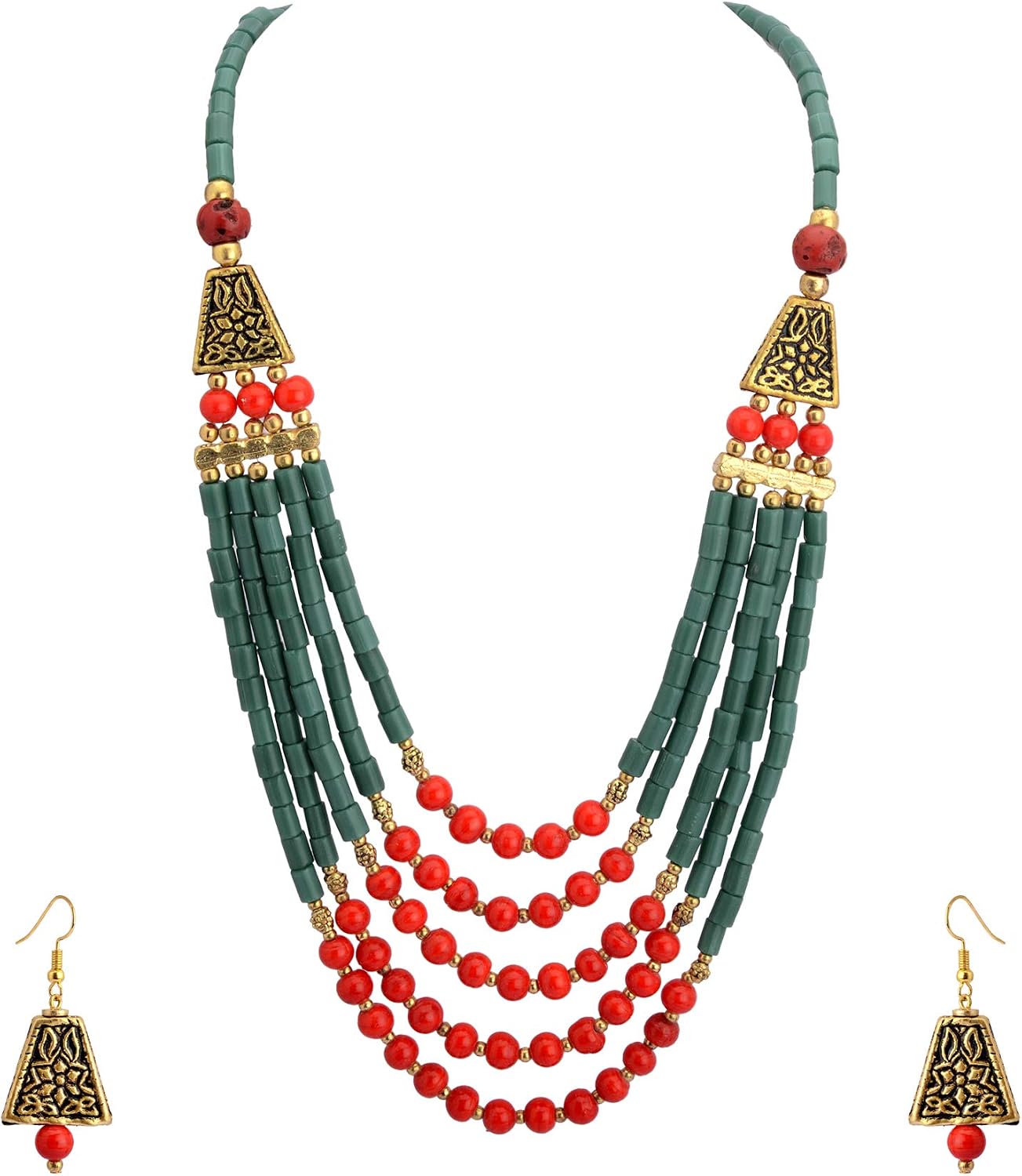 Zephyrr African Boho Long Pendent Necklace Blue Beaded Casual Jewelry for Womens