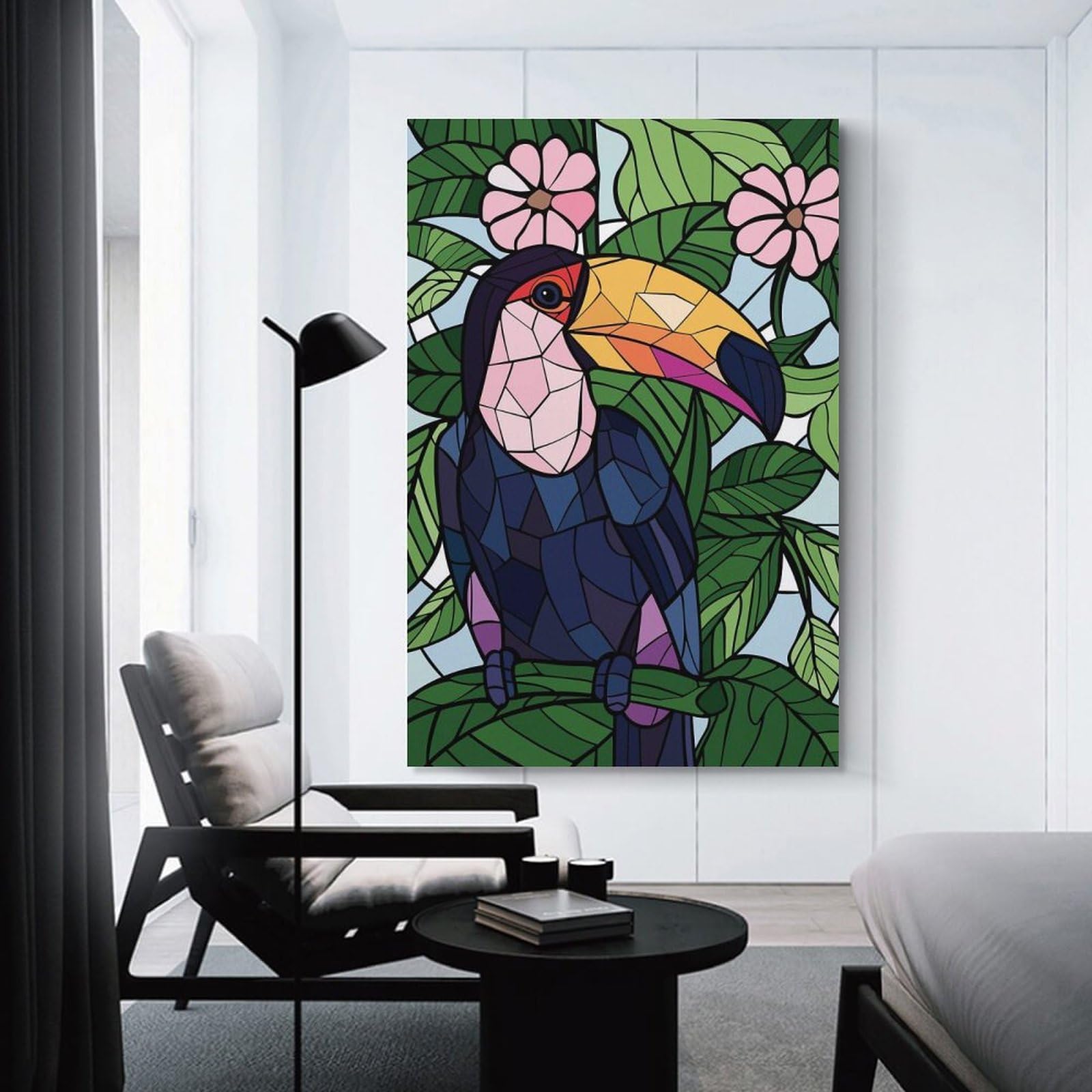 Junmoney Toucan in A Tropical Setting Decorative Wall Artwork 24x36inch(60x90cm), for Front Hall, Corridor Or Welcome Spaces, Decorative Wall Art for Narrow Spaces