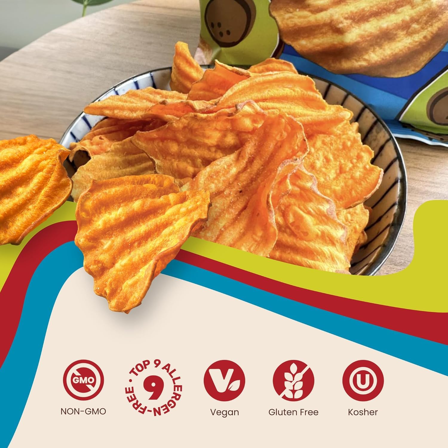 Jackson’s Wavy Sweet Potato Kettle Chips - with Sea Salt made with Avocado Oil (7oz, Pack of 6) - Allergen-friendly, Gluten Free, Peanut Free, Vegan, Paleo Friendly - Shark Tank Product