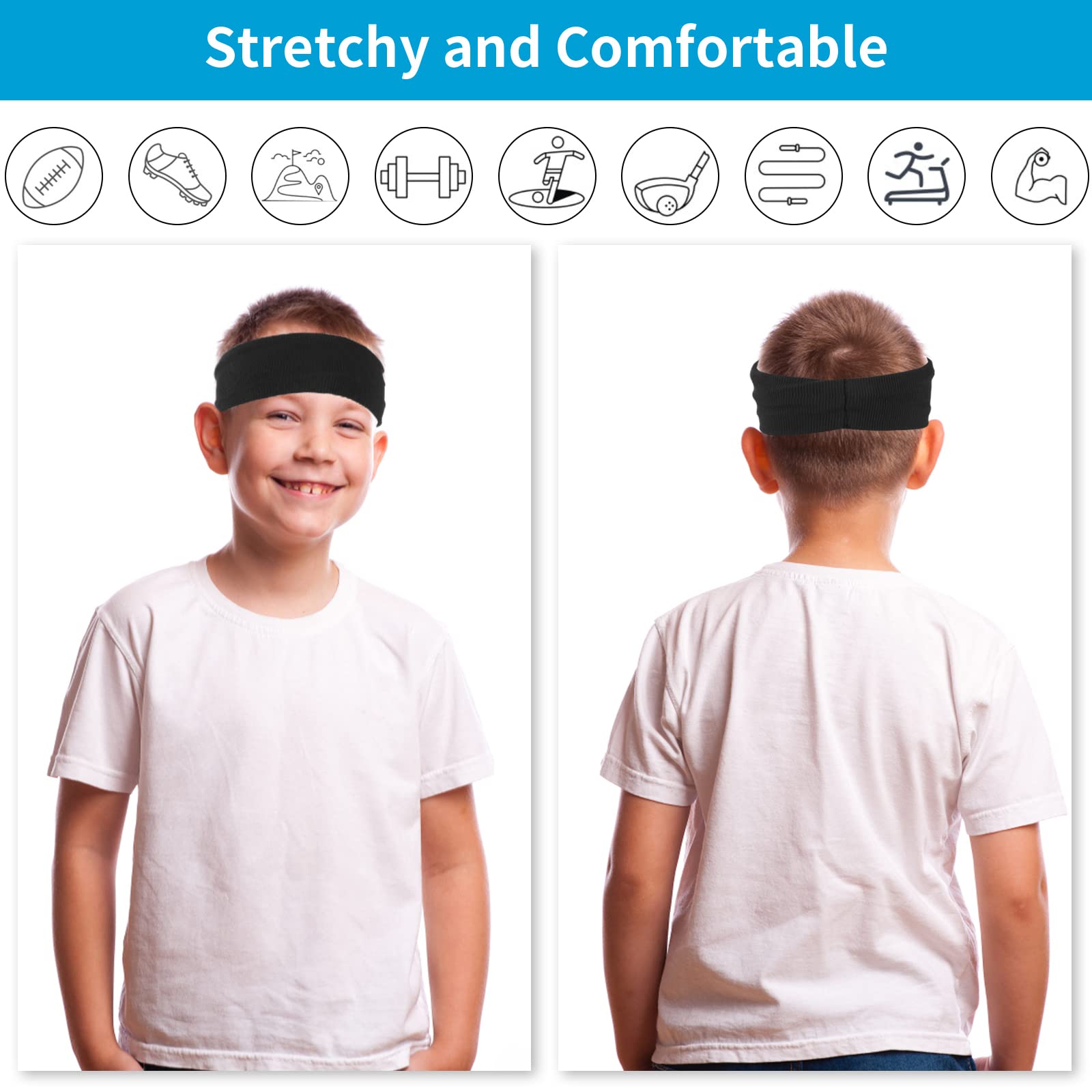 4 Fasce Sudore Per Bambini - Fascia Capelli Sportiva Traspirante, Per Calcio Baseball Basket, Multicolore - Foto 9