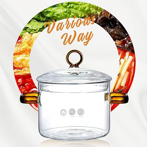 Miniatura 4 de ERINGOGO Cacerola de vidrio con tapa olla de cocina de 50 onzas con tapa y asa vidrio de borosilicato alto olla a fuego lento para fideoslechepasta