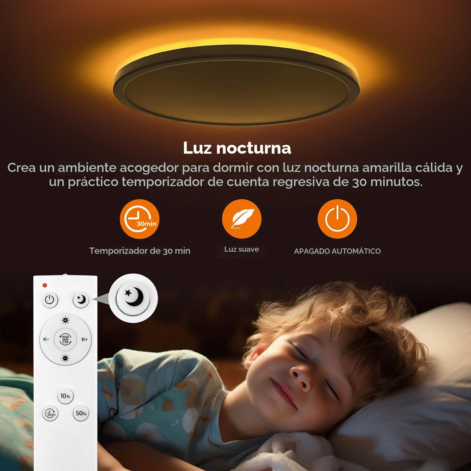 Matane Plafón LED Regulable, Lámpara de Techo 36W con Mando a Distancia, Luz Nocturna 2000K Cálida, Panel 3000K-6500K Regulable para Dormitorio, Habitación Infantil, Salón, Redondo Grande Blanco φ39cm