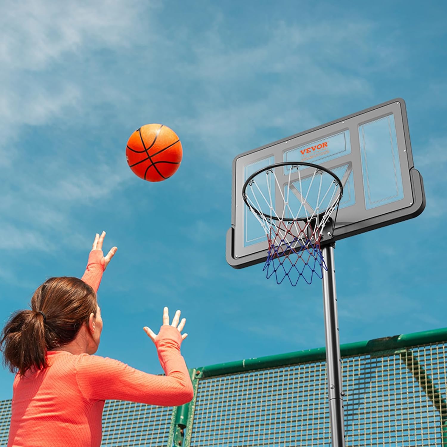 VEVOR Basketball Rim 18", Basketball Hoop 44 48 50 54 Inchs PC Backboard, 4.4-10FT Height Adjustable, Basketball Portable Hoop& Goal, Indoor/Outdoor Classic Basketball Court, Teen Adult School Park