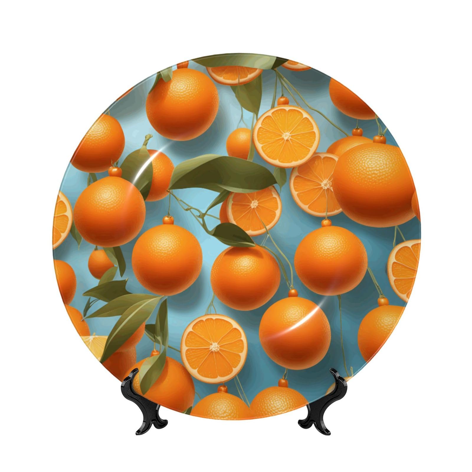 SXZVVBN Many Delicious Oranges Bone China Decorative Plate Art with Stand Removable Adhesive Hanging for Home Office 8in（20cm）