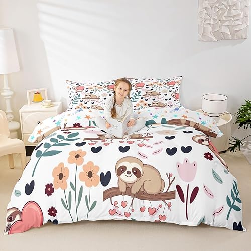 Vista 186 de Feelyou Funda de edredón de perro de dibujos animados, juego de ropa de cama para niños y niñas, perros y flores, funda de edredón con plantas Multi