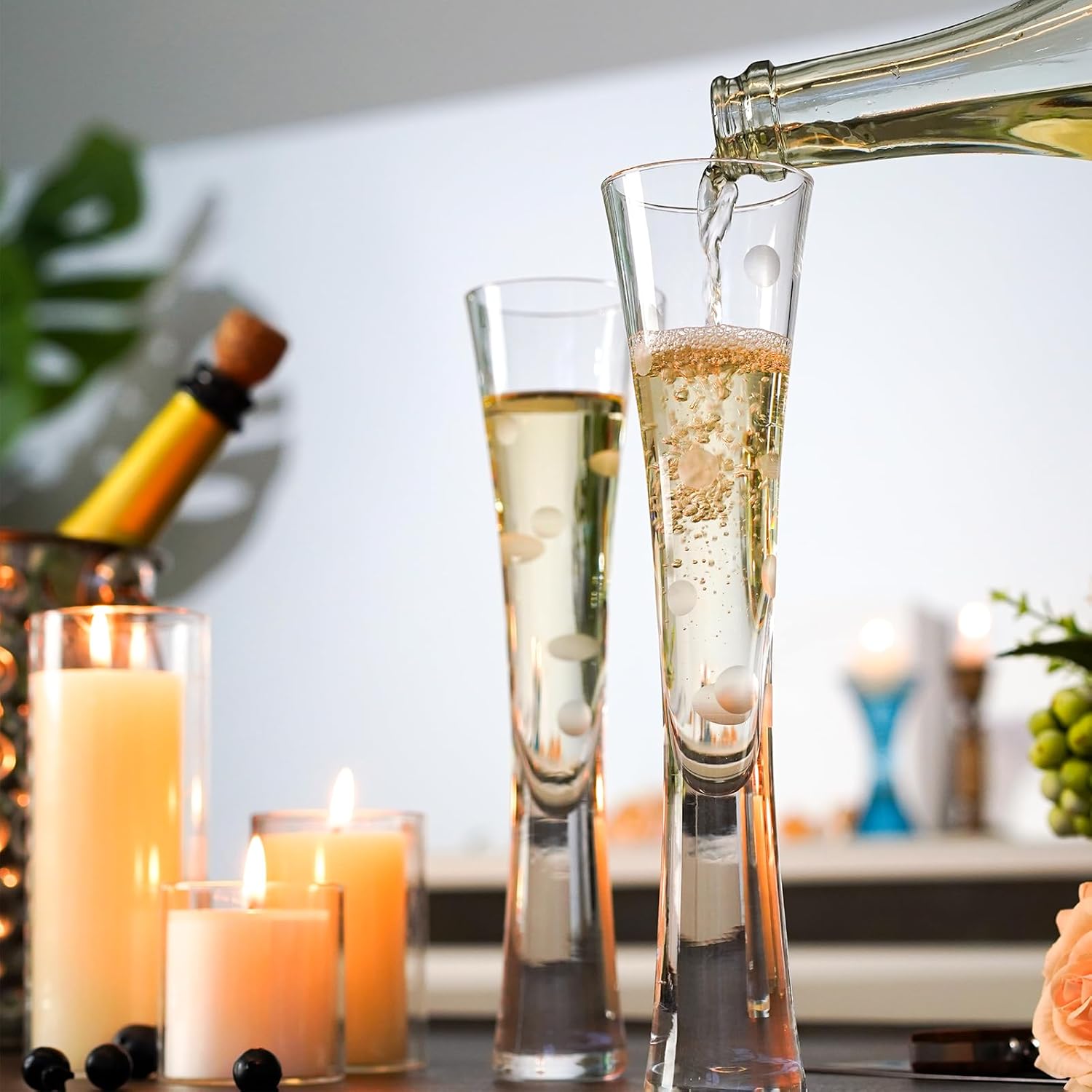 NUTRIUPS Champagne Flutes 5 oz, Hand Blown Glasses for Champagne Prosecco, Hand-carved Patterns, Set of 2 Clear Crystal Glass for Wedding Anniversary - Image 4