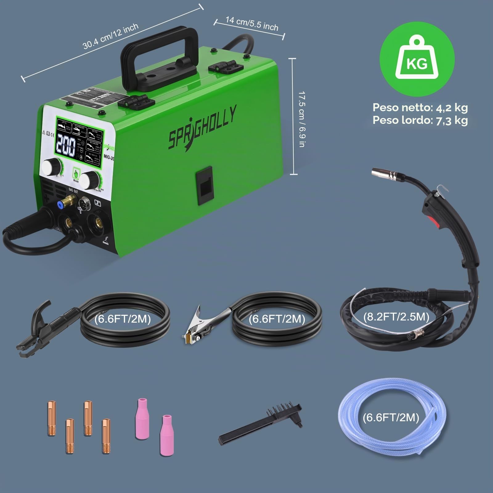 Saldatrice 5-in-1 200A 240V MIG/MAG Senza Gas MMA Lift TIG Inverter IGBT Display LED