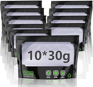 10 Stück für 30g Wiederverwendbare Aufbewahrungsbeutel, Luftdichte Aufbewahrungsbeutel mit Feuchtigkeitskontrolle (58–62%) für Snacks, Kräuter, Tee (15x20x5cm)