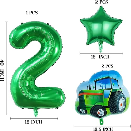 Miniatura 2 de 5 globos de aluminio de tractor para el segundo tractor, color verde, cumpleaños de 40 pulgadas, color verde número 2, globos de aluminio de Mylar