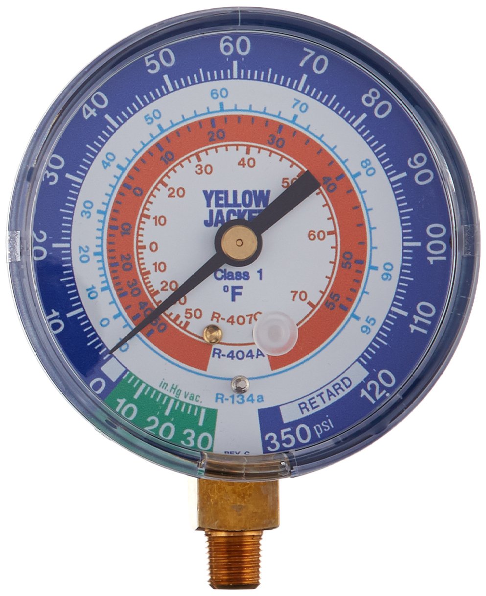 Yellow Jacket 49152 Gauge (Degrees F), 3-1/8" Blue Compound, 30"-0-120 psi, R-134A/404A/407C