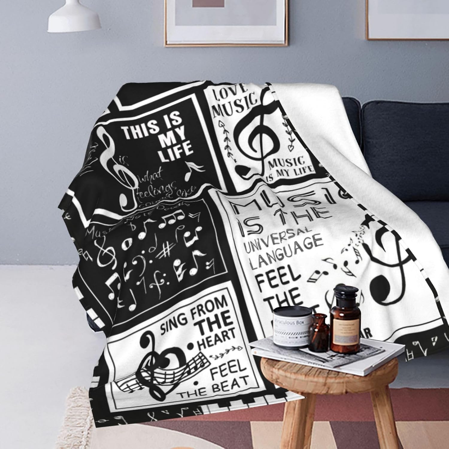 Music Blanket Music Note Throw Blanket Soft Fleece Flannel Bedding Musical Gifts for Musician Women Men Girls Lovers Adults Stuff Plush for Couch Sofa Bed Room Decor 50"X60"