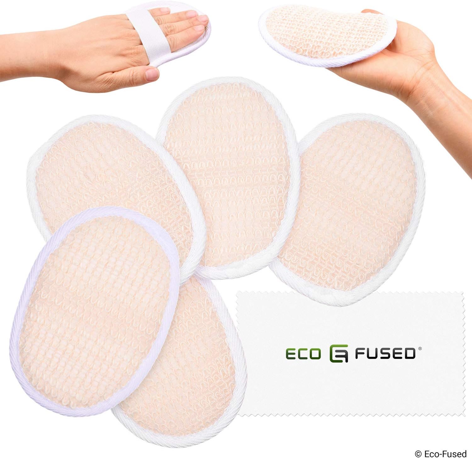 Loofah Towels (Pack of 5) - Exfoliating Scouring Sponges - Soft Cotton Material - Essential Skin Care Product - Shower / Bath - Fibrous Texture - Perfect for Washing