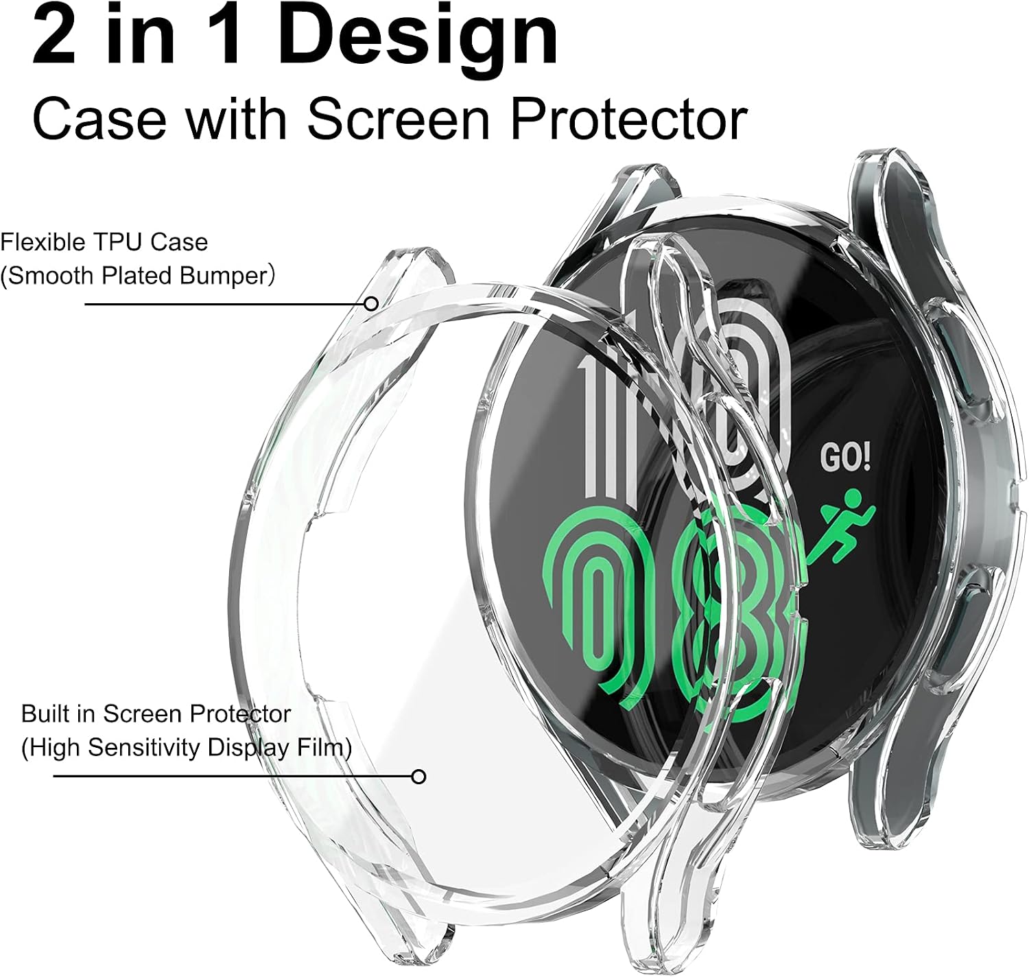 KPYJA for Samsung Galaxy Watch 4 Screen Protector 40MM, All-Around TPU Anti-Scratch Flexible Case Soft Protective Bumper Cover for Galaxy Watch 4 Smartwatch (40mm, Clear+Clear)