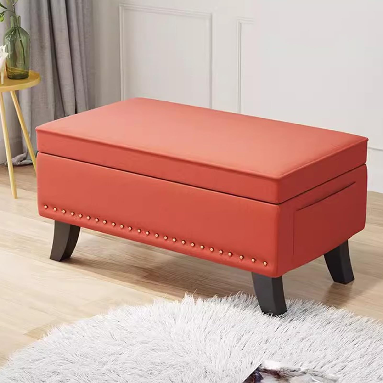 Pouf en velours avec rangement haut de gamme et assise capitonnée orange